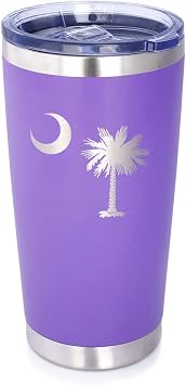 Bevvee South Carolina Flag - Insulated Coffee Tumbler Cup with Sliding Lid - Stainless Steel Insulated Mug - State Themed Drinking Decor and Gifts for South Carolinian Women & Men - Purple