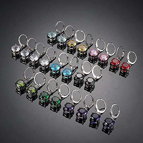 JOERICA 12 Pairs Leverback Dangle Earrings for Women Stainless Steel Dangle Hoop Earrings Set Multi Colored 8mm Cubic Zirconia Earrings2