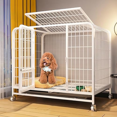 Hundebox für den Innenbereich mit Doppeltüren, feststellbaren Rädern und herausnehmbarem Tablett zur Angstlinderung bei mittleren und großen Hunden