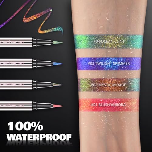Image of CHARMACY New Chameleon Liquid Eyeliner, Highly Pigmented, Metallic MultiColor Shifting Waterproof, Ultra-Fine Tip, Longwearing, Smudge-proof (A04 Ocean Glint)