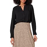 amazon essentials camicetta popover a maniche lunghe in georgette dalla vestibilità comoda donna, nero, m