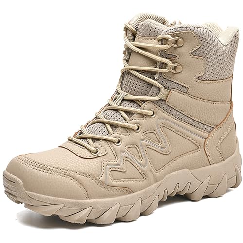 CarXs Men's Warm Snow Boots Non-Slip Outdoor Trekking Shoes Ankle High Waterproof Hiking Boots Backpacking Trails Shoes(Color:Khaki,Size:41)