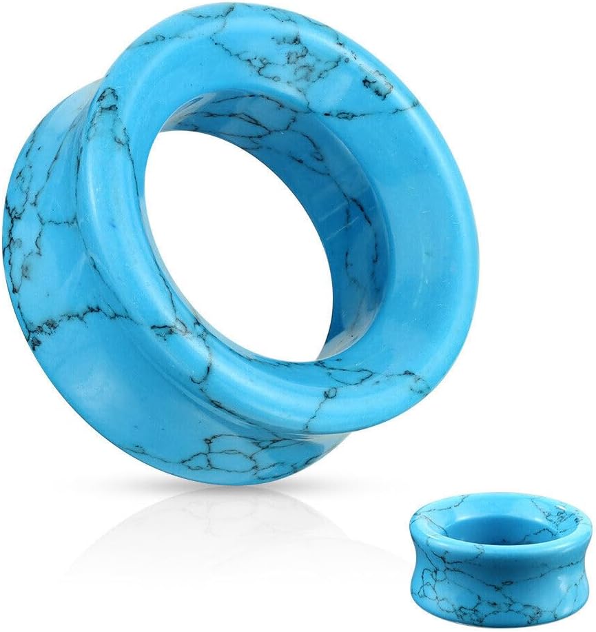 Ear gauges hollow organic stone blue howlite flesh tunnel eyelet plugs soscene