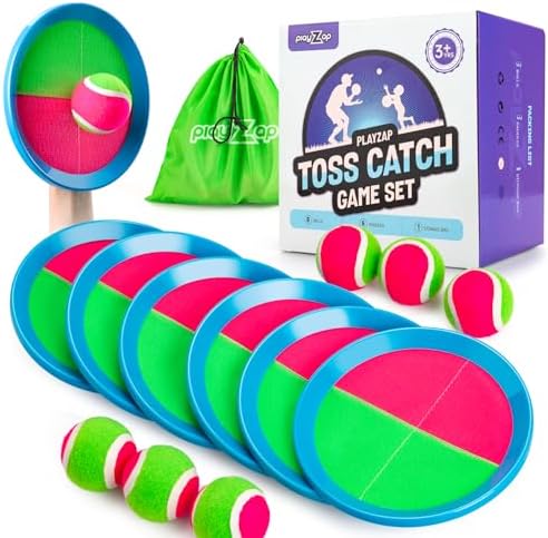 PlayZap Toss and Catch Ball Set – Outdoor Toys for Family Games – Outside Yard Pool Beach Toys for 3 4 5 6 7 8+ Years Old Boys Girls – Classic Birthday Gift for Kids Youth Adults