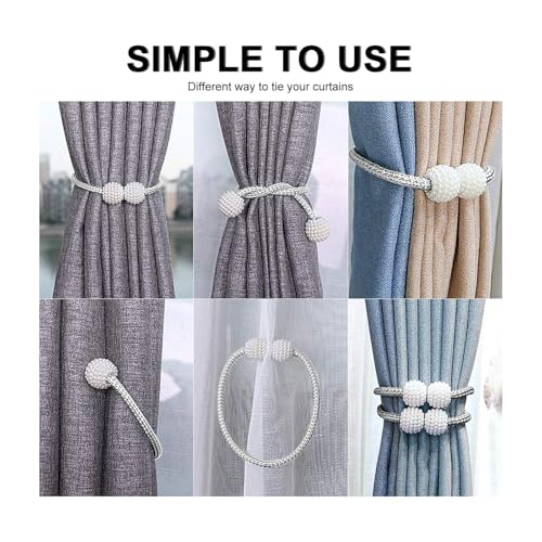 Image of TIED RIBBONS Set of 2 Handmade Magnetic Curtain Tiebacks Magnetic (Grey, 17 Inch) - Curtain Tie Backs Rope Outdoor Treatment Holdbacks Curtain Holders for Drapes Window Sheer Drapes Outdoor Indoor