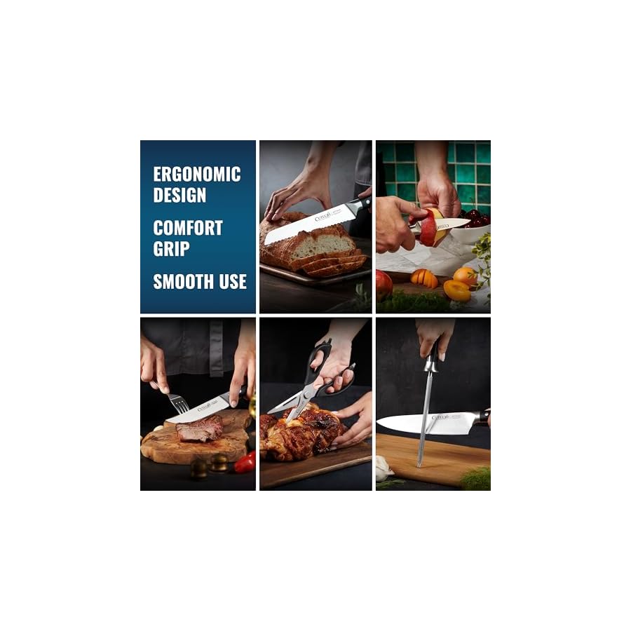 Cutluxe-15-Piece-Knife-Block-Set--Kitchen-Knife-Set-Professional-Chef-Knife-Set-with-Block-Ultra-Sharp-High-Carbon-German-Stainless-Steel-Full-Tang-Acacia-Wood-Block--Artisan-Series Cutluxe 15-Piece Knife Block Set – Kitchen Knife Set, Professional Chef Knife Set with Block, Ultra Sharp High Carbon German Stainless Steel, Full Tang, Acacia Wood Block – Artisan Series