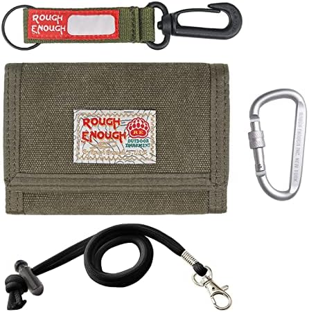 Rough Enough Kids Wallet for Teen Boys Men Canvas Wallet Keychain Carabiner Trifold