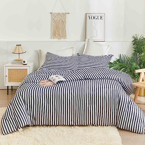 Nanko Grey And White Striped Full Size Duvet Cover Set, Gray Stripe Print Pattern 3 Piece Bedding Sets - Microfiber Bed Sets With Zip Tie - Modern Style For Men And Women Teen Boys, 80 X 90 Inch #TOP3