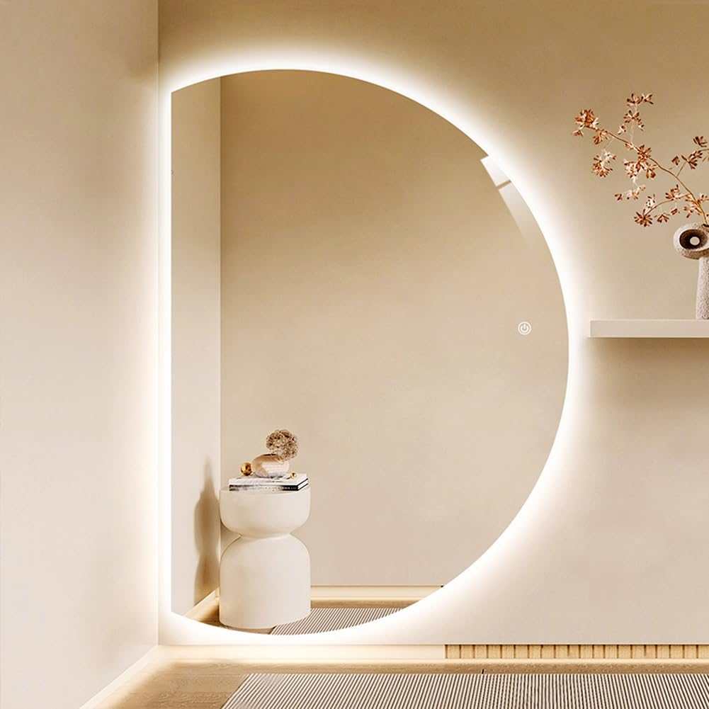 WQZzjm LED Makeup Mirror with Touch Switch, Smart Illuminated Mirror, Dimmable Half Moon Bathroom Mirror (Cut Right, 35in) Perfect for Beauty and Grooming (Cut Left 35in)