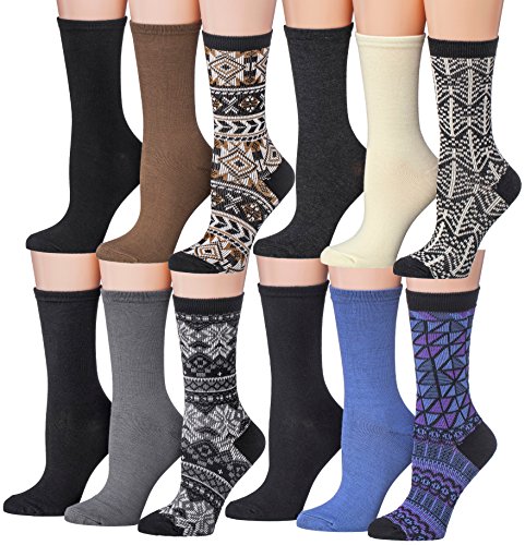 Image of Tipi Toe Women's Fun Patterned Dress Socks, 12-Pack Lightweight Colorful Crew Socks, Casual Novelty Assorted Designs