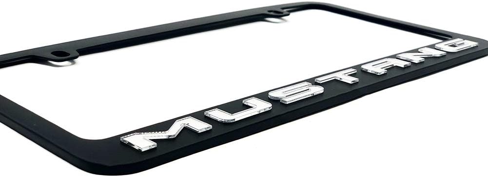 License Plate Frame Black with Mirrored Script Logo for Ford Mustang - USA Made - Rust Proof