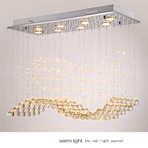 Modern Rectangular Crystal Chandelier Wave Raindrop Flush Mount 8 Lights Led Pendant Lighting Chrome Ceiling Light Fixture For Kitchen Island Dining Room Living Room, L31.4'' X W11.8'' X H27.5'' #TOP5
