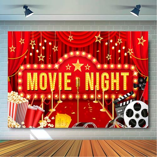 Pano de fundo de noite de cinema, Movie Night pano de fundo - pano decorativo para noites de cinema e festas temáticas de filmes, ideal para decorações e celebrações