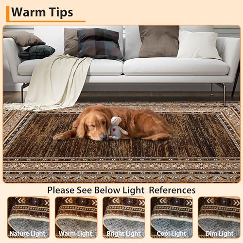GlowSol Modern Washable Rug 4x6 Solid Brown Rugs for Living Room Non-Shedding Stain Resistant Bordered Carpet Neutral Non-Slip Bedroom Throw Carpet for Apartment Bedroom Dining Table,Brown