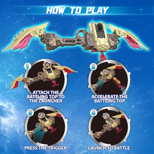 INFINITY NADO S7 Battle Top Starter Pack Set with Bow-Shaped Launcher Infinite Acceleration, Metal Defense Type Battle Toy, Right-Spinning Top Game Toys for Boys Girls 5+, Fiery Blast Wheel, Red