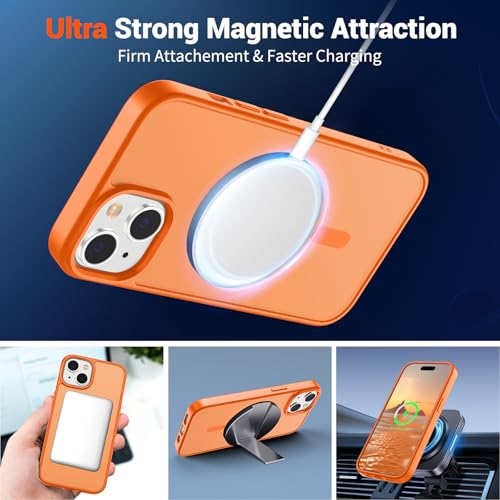 Image of SUPFINE Magnetic for iPhone 15 Case with Screen Protector (Compatible with MagSafe) (Military Grade Drop Protection) Translucent Matte Shockproof Phone Cover,Starry Orange