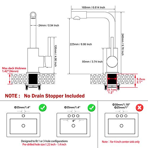 Hoimpro 360° Rotate Spout Single Handle Wet Bar Sink Faucet,Single Hole Bathroom Lavatory Faucet,Rv Small Bathroom Sink Faucet,Bar Vanity Faucet, Stainless Steel/Brushed Nickel (1 Or 3 Hole) #TOP5