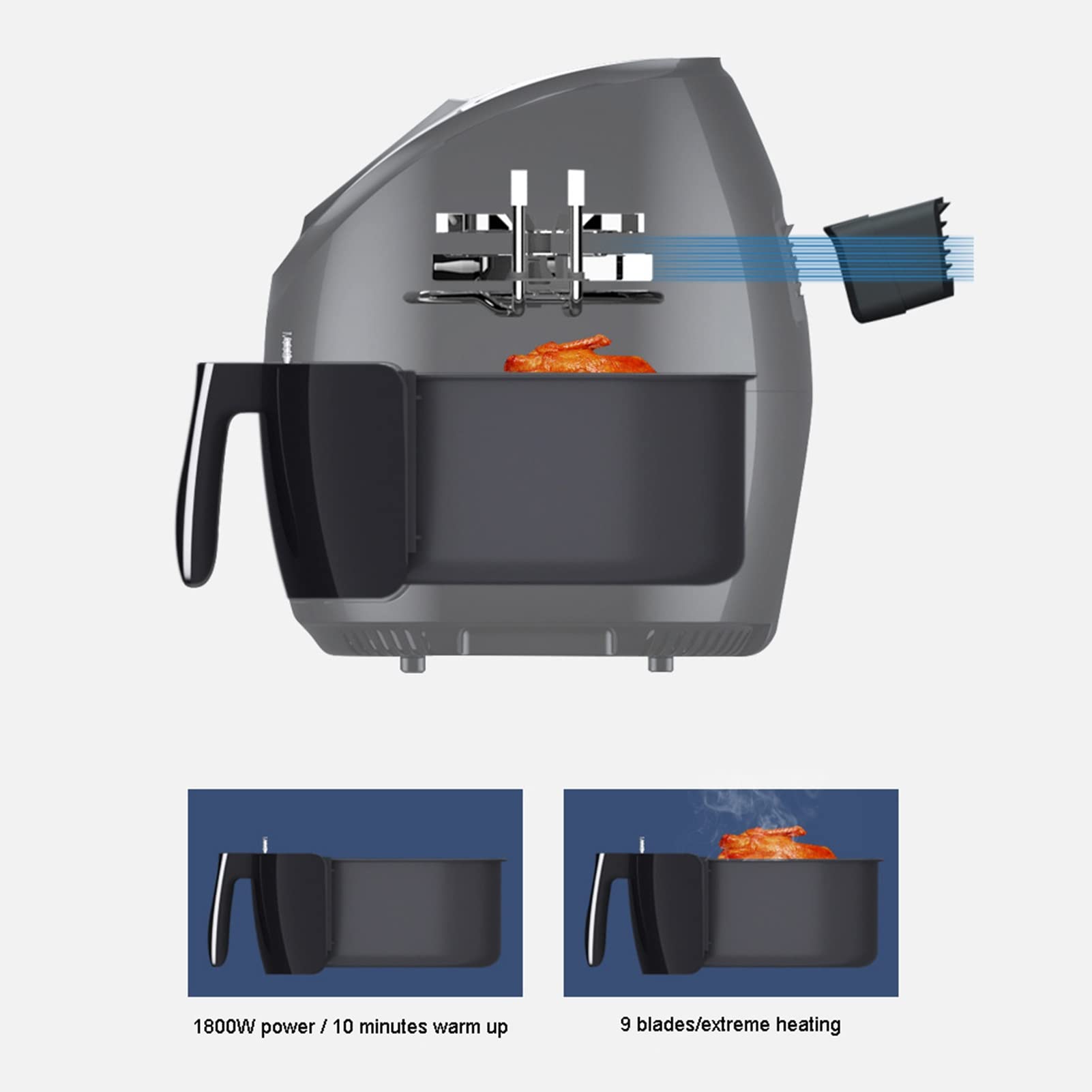 Forno digitale con friggitrice ad aria, con 7 ricette preimpostate, cottura a basso contenuto di grassi, touch screen, facile da pulire, 8 litri, Nero bisogno di speranza charitable