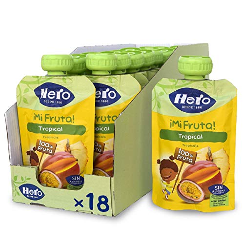 Hero Baby Mi Fruta Bolsitas de Fruta sabor Tropical - Para Bebés a Partir de los 12 Meses - Pack de 18 x 100 g
