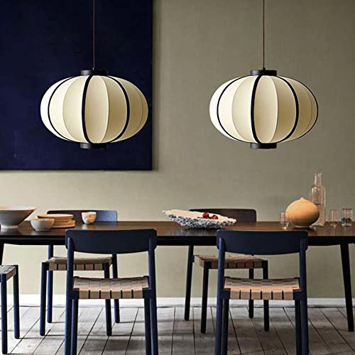Lenzrite New Chinese Restaurant Pendant Lamp丨Fabric Lantern Chandelier Lighting丨Tea House B&B Tea Room Zen Japanese Hanging Ceiling Chandelier Light Fixtures Beige #TOP1