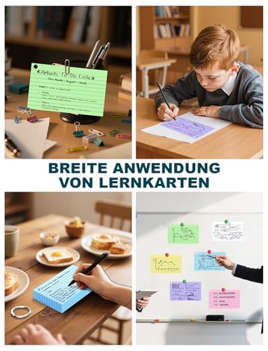 300 Stück Kleine Karteikarten A7 (12,7 x 7,6 cm), Linierte Lernkarten mit Ring, A7 Karteikarte 6 Farben Kleine Bunte Karteikarten für Vokabeln Englisch Vokabeln Rezepte, Lernkarten für Notizen