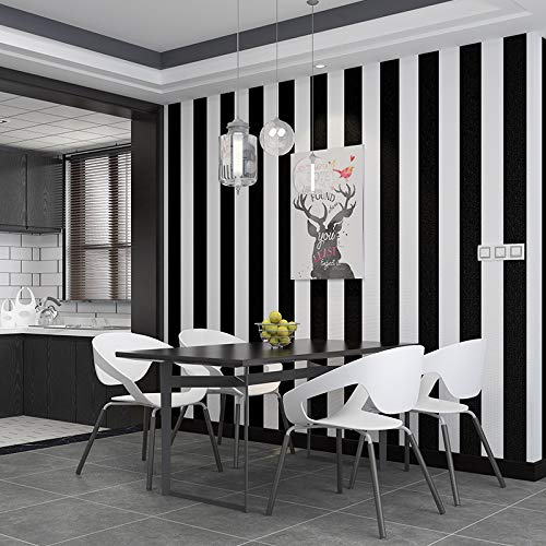 Peel And Stick Black And White Stripes Wallpaper, Self-Adhesive Wallpaper, Pre-Pasted Wallpaper, Self-Sticking White & Black Stripe Wallpaper, Contact Paper For House Decoration, No.18686-10 #TOP1