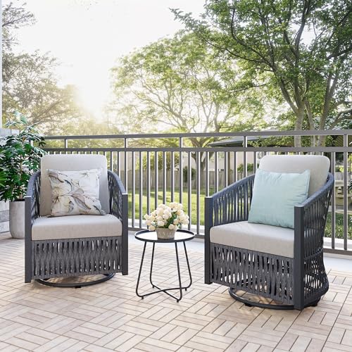 Yechen 3 Pieces Patio Bistro Set - Indoor Outdoor hand woven rope furniture set with swivel rocking base - PE Rattan Patio Conversation Set for backyard,deck,porch,balcony