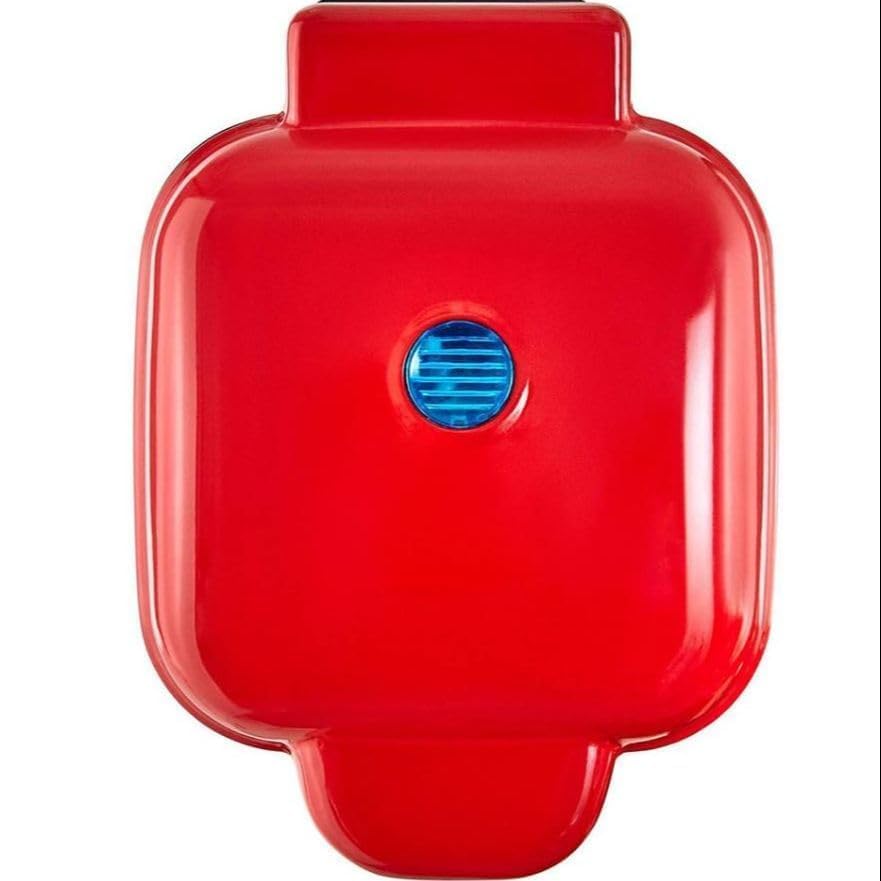 Mini Waffle Maker Cooking Surface - 1200 Watts | Stainless Steel Non-Stick | Electric Iron Machine for Individual Belgian Waffles Pan Cakes Paninis or Other Snacks Sticks (RED) (Square Centimeters)