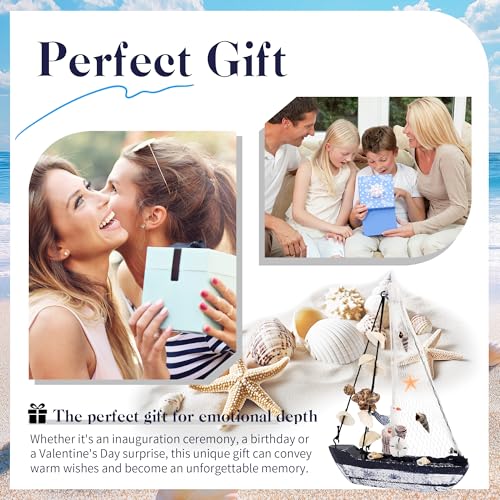 JSMTKJ Muschel Nautische Deko, Holz Segelboote Modell Modellschiff Segelyacht Nautische Segelboot Ornament Yacht Schiff Boot Höhe mit Mast ca.19.5 cm für Wohnzimmer Schlafzimmer