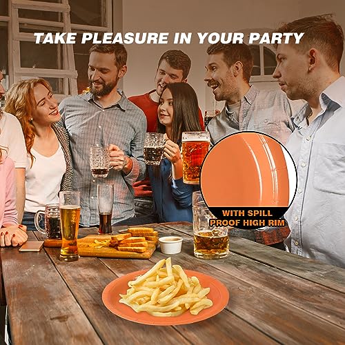 Image of Orange Disposable Paper Plates, 9 Inch Dinner Party Plates, 50 Count Bulk