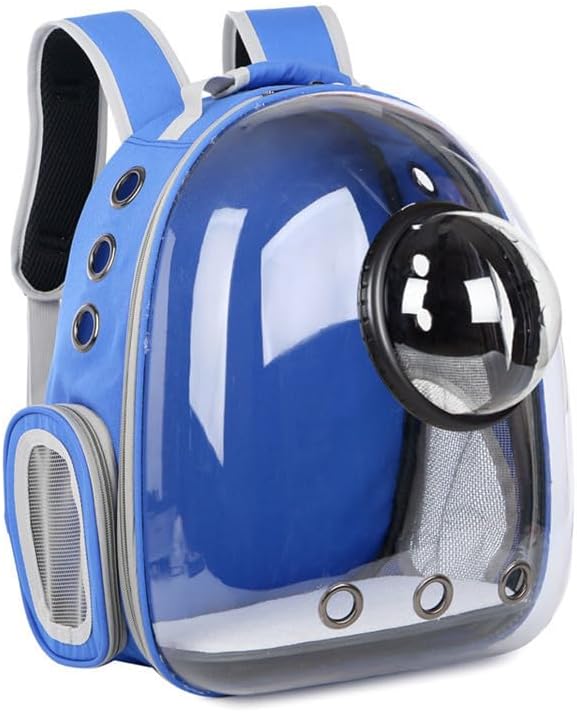 Generic Space Capsule Pet Backpack, Transparent Dome Carrier for Cats and Small Dogs, Breathable Travel Backpack with Ventilation Holes, Black and Clear (Blue, Medium)