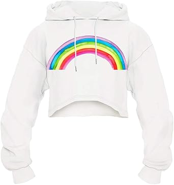 Sweatshirt Ado Fille Sweat Shirt A Capuche Motif Arc En Ciel Chic Sport Pull Capuche A La Mode Sweat Court Printemps Manteau Pas Cher Sweat Shirt Tee Shirt Streetwear Amazon Fr Vetements Et Accessoires