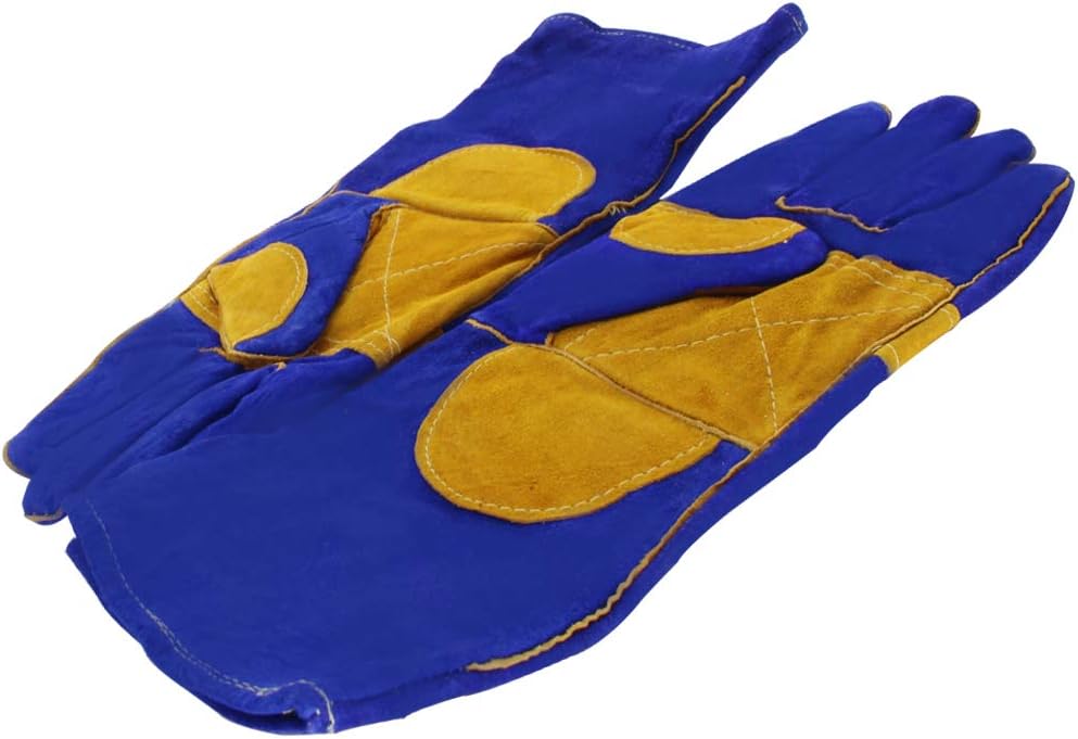 Utoolmart Long full leather double skin Cowhide Leather Work Glove Grey Yellow for Welding Process Protection 1 Pair