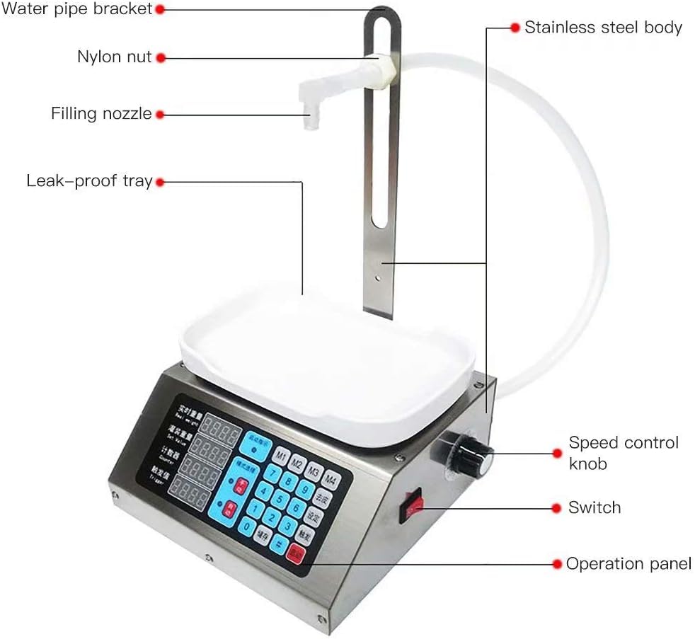 KEULEN Riempitrice di Liquidi, Riempitrice Elettrica per Pesatura 8-3000 Ml, 3,5 L/min, Altezza Bottiglia Applicabile 0-300 Mm, Erogazione Quantitativa di Pesatura Automatica, per Olio Essenziale
