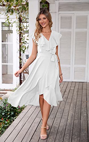 Image of PRETTYGARDEN Women's 2023 Summer Wrap Maxi Dress Casual Boho Deep V Neck Short Sleeve Ruffle Hem Split Beach Long Dresses