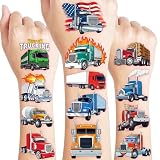 96 PCS Semi Truck Temporary Tattoos for Kids Boys - Construction Vehicle Fake Tattoo Stickers for Birthday Party Favors, Supplies, Rewards & Gifts For Boys Girls