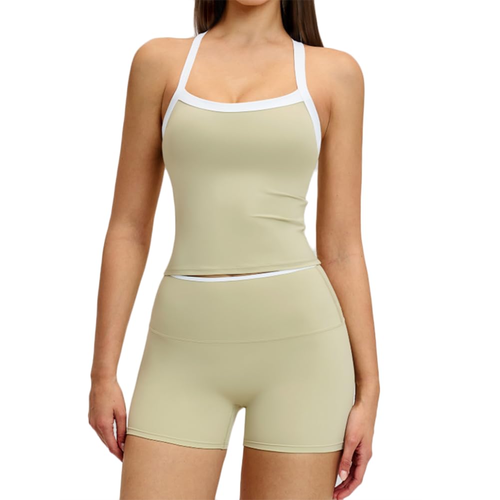 JPXJGT Yoga Set Color Contrasting Crossed Back Tight Yoga Clothes for Women Running Fitness(Size:S,Color:Yellow)