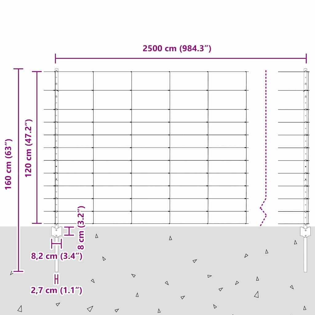 Wildzaun mit Pfosten 25 x 1,2 m Feuerverzinkter Stahl, 11 Zaunpfosten mit Schrauben und Bolzen, Gartenzaun Zaunelement Maschendraht Sichtschutz Metall Begrenzung für Terrasse und Vorgarten