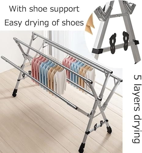 Clothes Drying Rack Stainless Steel Space-Saving Laundry Rack, Clothes Drying Rack Folding Indoor, Collapsible Portable Laundry Racks for Drying Clothes(1.6m)