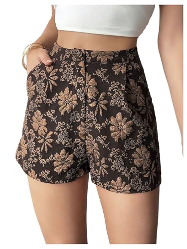 Floerns Women's Floral High Waisted Shorts Straight Leg Short Pants with Pocket
