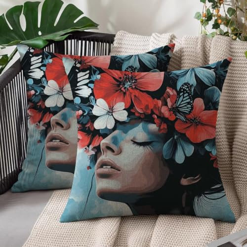 Housse coussin 50x50 cm lot de 2 en lin résistant à l'eau L#1413 - 2