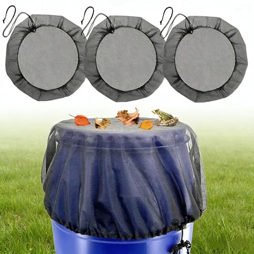 MUNTE 3 Stück Regentonnen Netz Geeignet für Eimer Bis Max 50 cm Durchmesser, Schwarz Regentonnennetz mit Zugband, Regenfass Netzabdeckung aus Polyester, Ideal für Garten, Balkon & Bauernhof