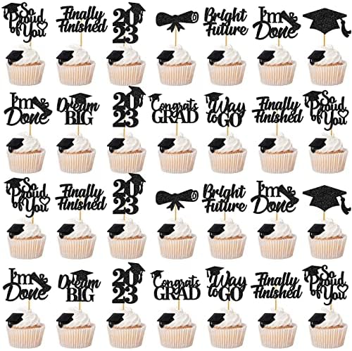 40Pcs Black Glitter 2023 Cupcake Toppers Graduation Graduation Cupcake Picks Graduation Cupcake Toppers 2023 Class of 2023 Cupcake Toppers Graduation Party Decorations 2023