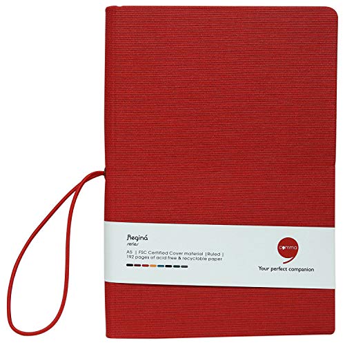 Image of COMMA Regina - A5 Size - Hard Bound Notebook with a Horizontal Elastic Band Closure - 192 Pages - 80gsm Natural Shade Paper - Linen Fabric Cover Material - (Red)