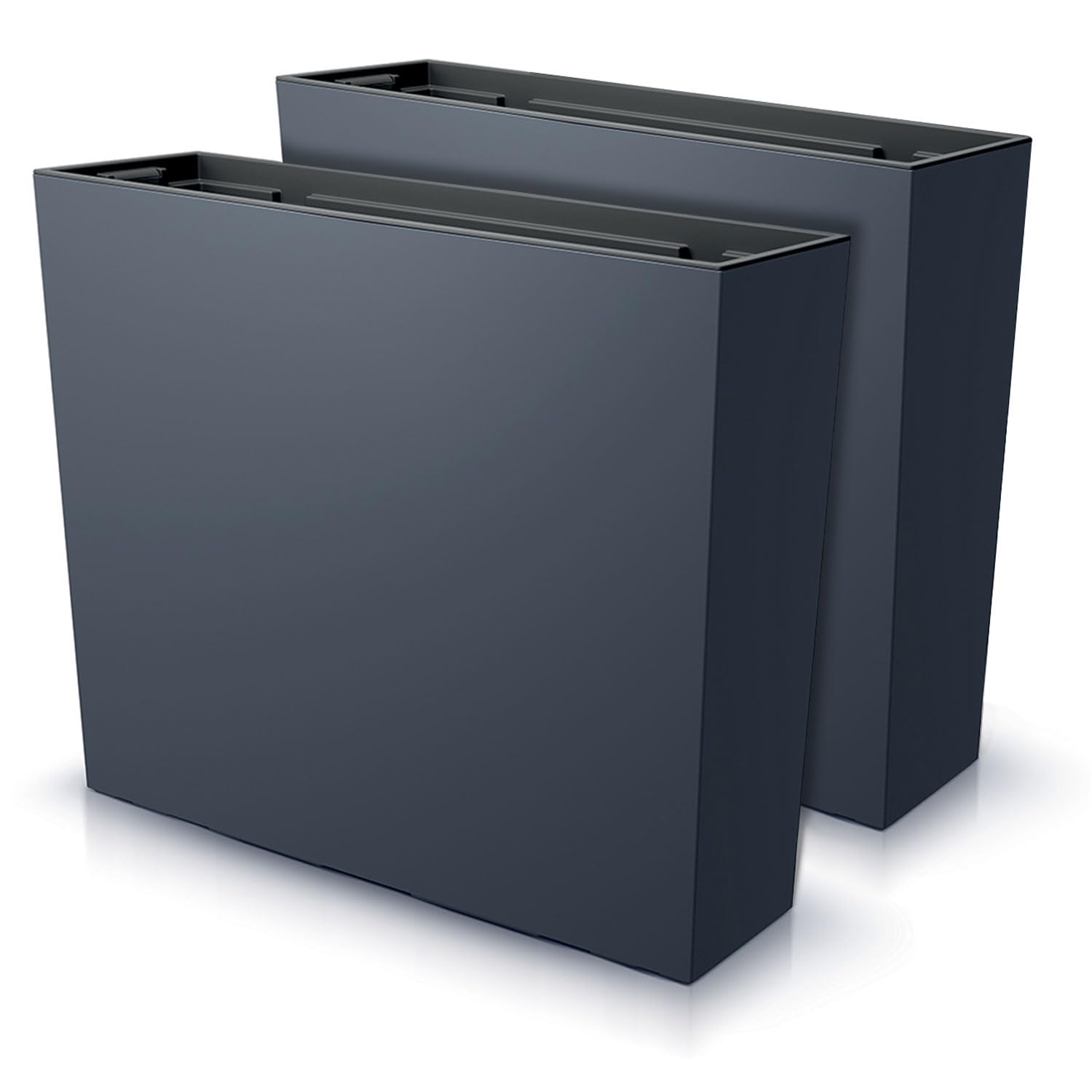 IMJ-Global Urbi - Juego de 2 macetas rectangulares para flores, de plástico, 58 x 18 x 49,8 cm, para interior y exterior, color negro, 44 litros, diseño moderno