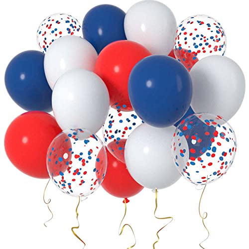 Image of AIM & GGKK 12 Inch Red White and Navy Blue Balloons,Navy Blue and Red Confetti Latex Balloons Party Decorations Supplies,Pack of 50