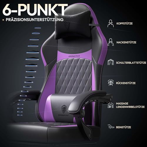 Sedia da gioco da corsa, ergonomica, con supporto lombare, in pelle PU, 150 kg, colore: nero/viola - Sedia gaming - Immagine 5