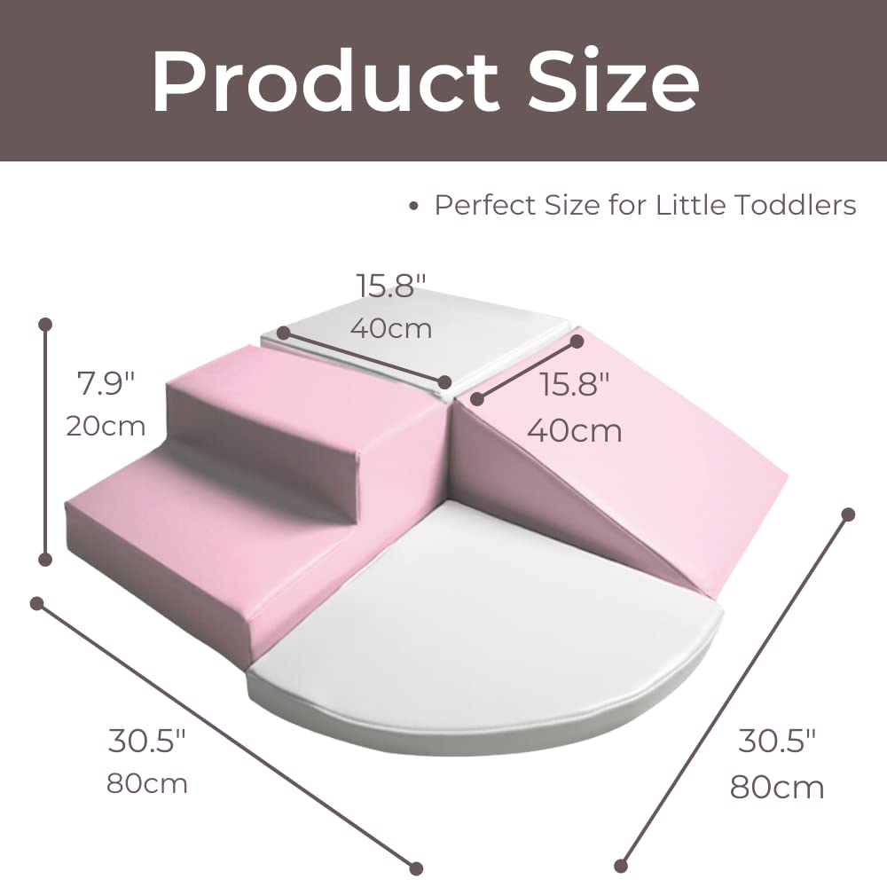 Wonder Space Tiny Climb and Crawl Soft Foam Play Set, Indoor Room Preschool Corner Baby Stage Slide Activity Play Structure, Motor Skills Early Development Gym Toy for Toddlers and Kids, Pink