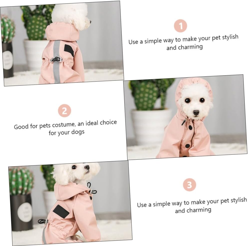 Healifty Reflective Puppy Raincoat Waterproof Dog Clothes Breathable Pink S Size Four-Leg Pet Rain Jacket for Outdoor Walking