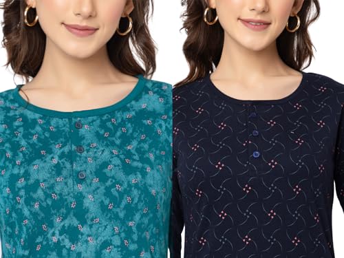 Image of Women Regular Fit Henley All Over Print T-Shirt (Combo of 2) | Small-5XL